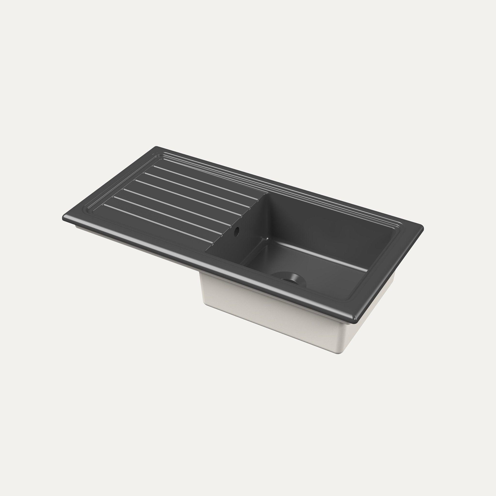 Nuie CT41T1010 Soft Black fireclay single bowl counter top drainer sink