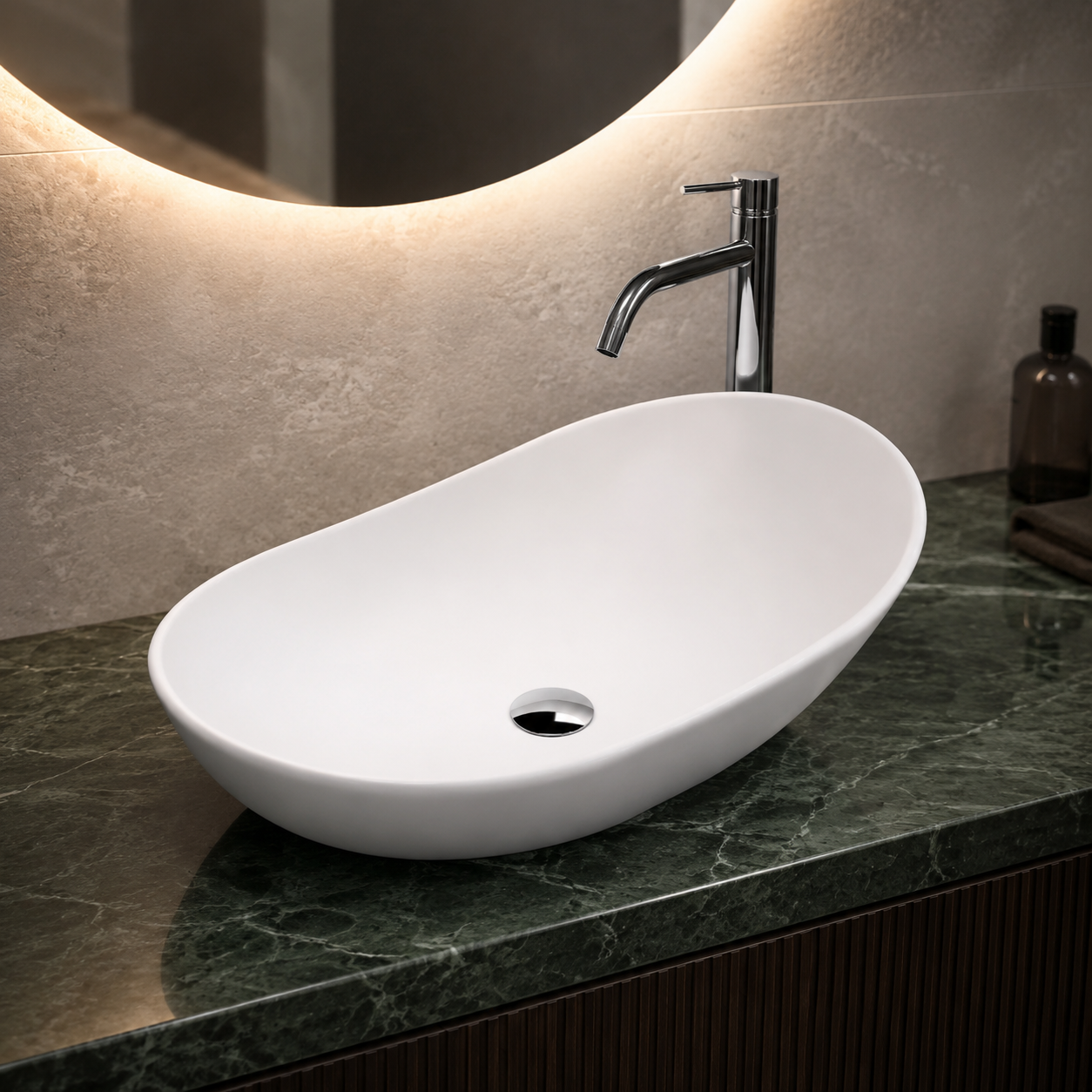 Meravo Classico 615mm Oval Vessel Basin | Matt White Vitreous China Countertop Basin