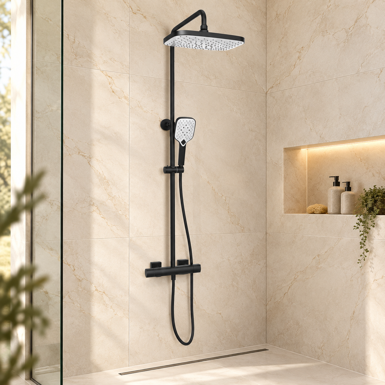 Kartell Kolt Shower with Sliding Handset and Drench Head Black