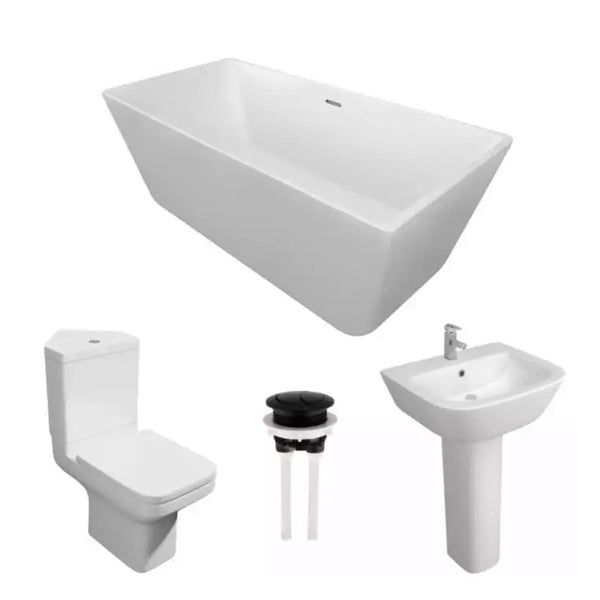 Kartell Modern Complete Bathroom Suite Pack with Freestanding 1700mm X 800mm Bath, White Finish