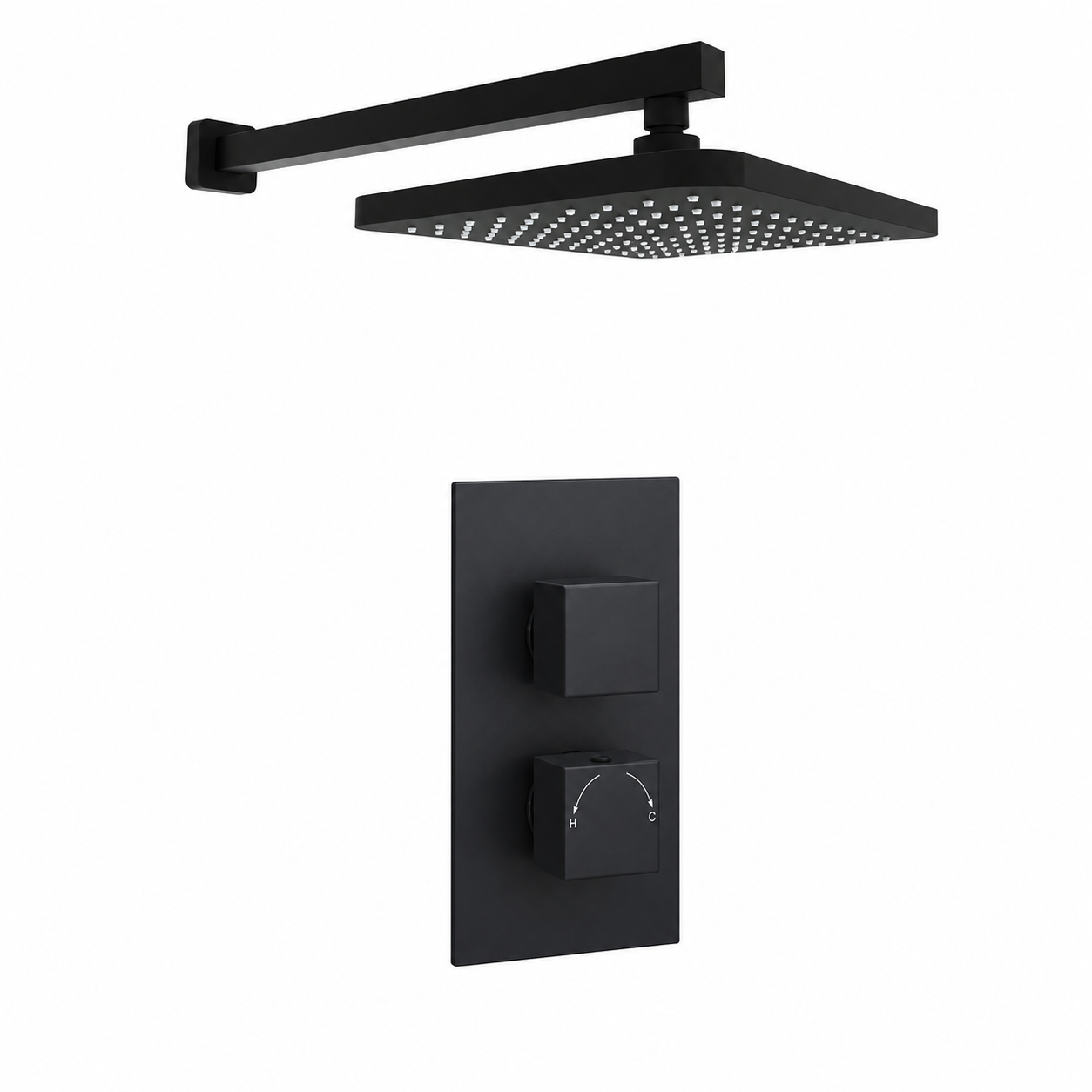 Kartell - Nero Square Thermostatic Shower Valve With Fixed Overhead Drencher, Matt Black