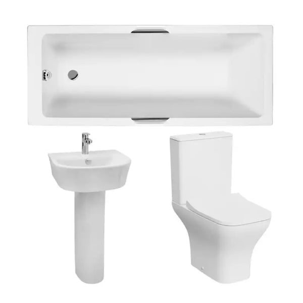 Kartell Luxe Modern Complete Bathroom Suite Pack Acrylic with Gripped Rectangular Bath With Legs 1600mm X 700mm, White