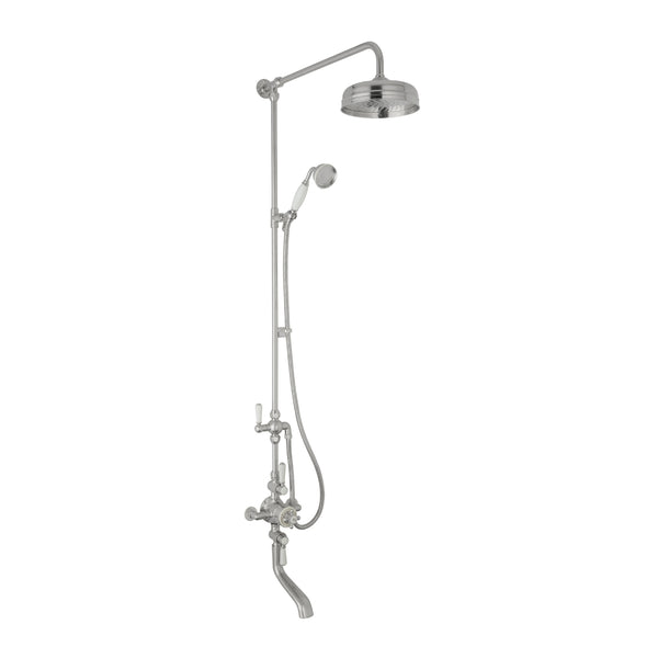 BC Designs Victrion Triple Exposed Shower Valve with Spout Bath Filler and 8-Inch Shower Head, Brushed Chrome