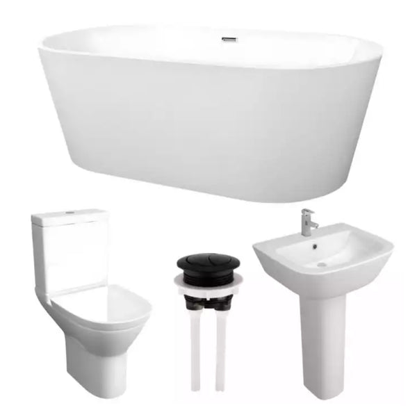 Kartell Modern Complete Bathroom Suite with Freestanding 1600mm X 750mm Bath, White Finish