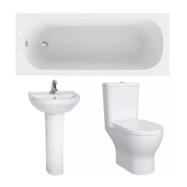 Kartell Modern Complete Bathroom Suite Pack with Freestanding Bath 1400mm X 700mm, Glossy White