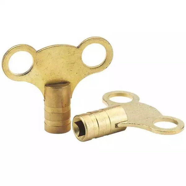 2 X Solid Brass Radiator Bleed Keys - Plumbing Tool Key Clock Style