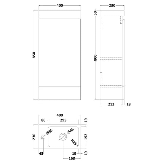 Halite 400mm White Gloss 1 Door Floor Standing Vanity Unit With 1 Tap Hole Basin