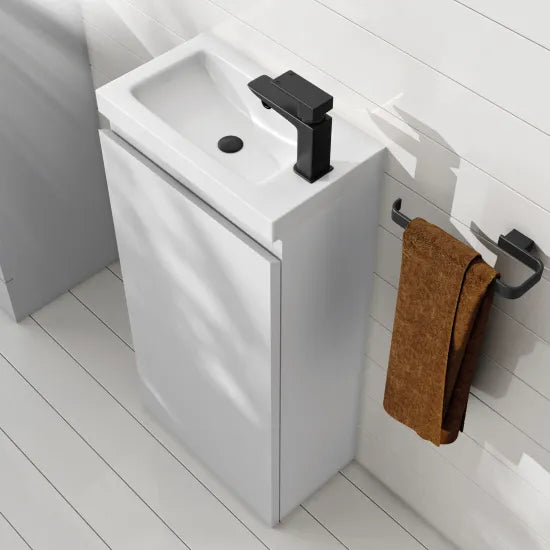 Halite 400mm White Gloss 1 Door Floor Standing Vanity Unit With 1 Tap Hole Basin