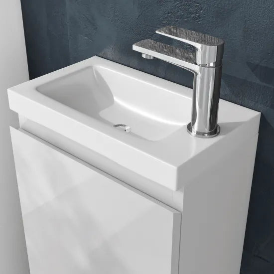 Halite 400mm White Gloss 1 Door Floor Standing Vanity Unit With 1 Tap Hole Basin