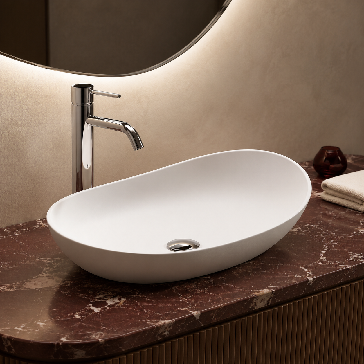 Meravo Classico 615mm Oval Vessel Basin | Matt White Vitreous China Countertop Basin