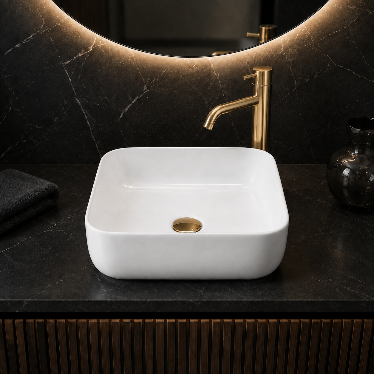 Meravo Classico 365mm Square Vessel Basin | White Vitreous China Countertop Basin