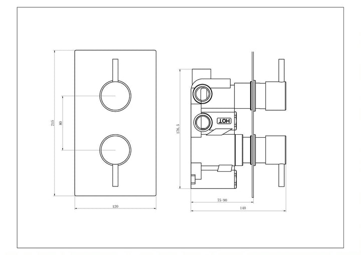 Tailored Round Chrome Concealed Thermostatic 2 Handle 2 Way Shower Valve