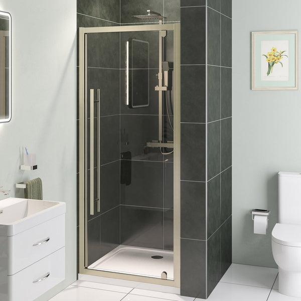 Eastbrook Vantage Shower Pivot Door 2000mm H x 760mm W, Brushed Brass