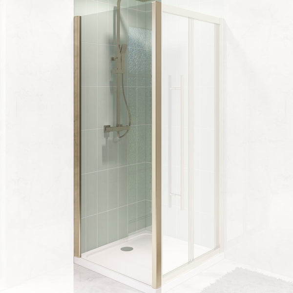 Eastbrook Vantage Easy Clean Side Panel with Towel Rail, 2000mm x 900mm - Brushed Brass