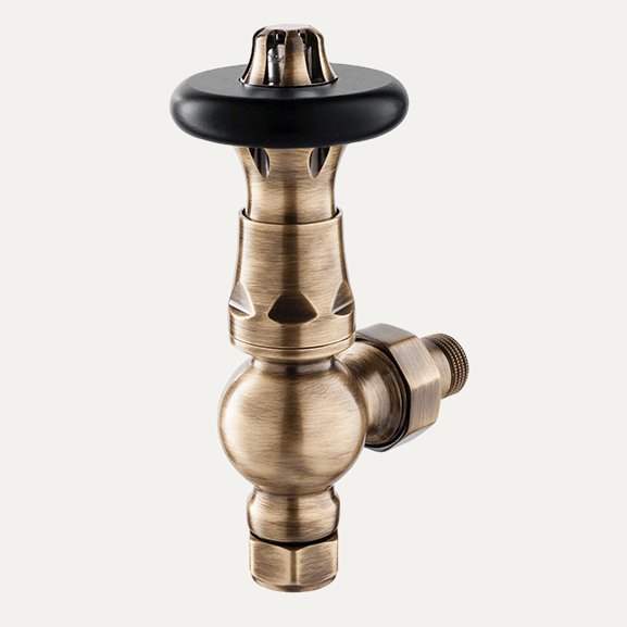 TradeRad Vintage XL TRV Angled Tradational Radiator Valve Polished Brass/Walnut Top