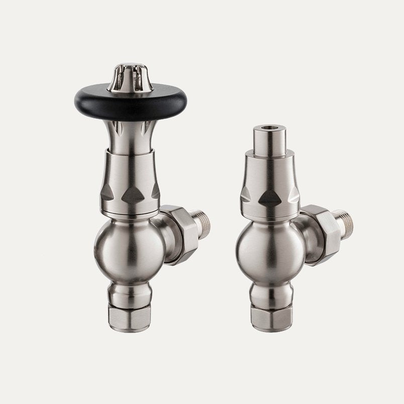 TradeRad Vintage XL TRV Angled Tradational Radiator Valve Nickel/Black Top