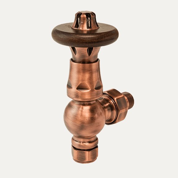 TradeRad Vintage XL TRV Angled Tradational Radiator Valve Antique Copper/Walnut Top