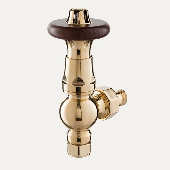 TradeRad Vintage XL TRV Angled Tradational Radiator Valve Antique Brass/Walnut Top
