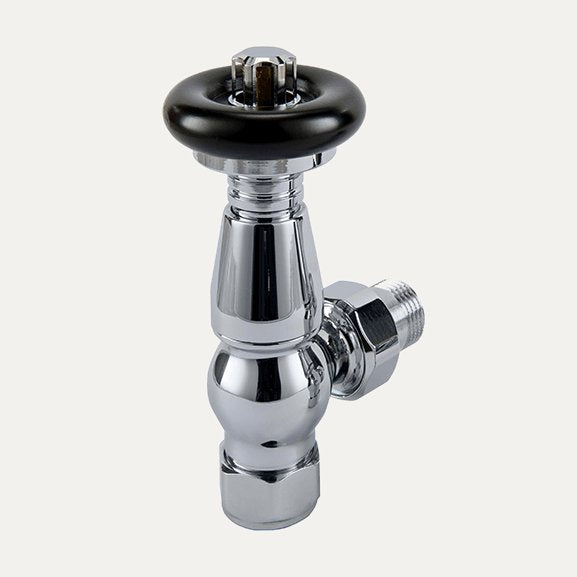 TradeRad Vintage TRV Straight Tradational Radiator Valve Chrome/Black Top