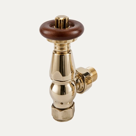 TradeRad Vintage TRV Angled Tradational Radiator Valve Polished Brass/Walnut Top