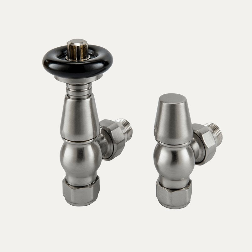 TradeRad Vintage TRV Angled Tradational Radiator Valve Nickel/Black Top