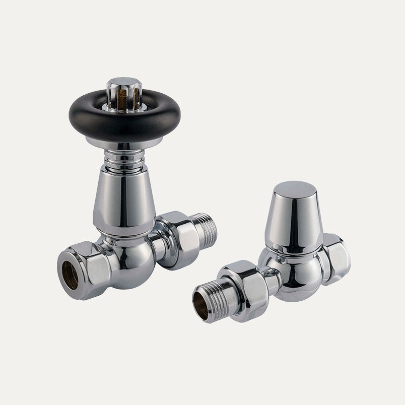 TradeRad Vintage TRV Angled Tradational Radiator Valve Chrome/Black Top