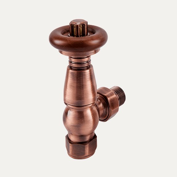TradeRad Vintage TRV Angled Tradational Radiator Valve Antique Copper/Walnut Top