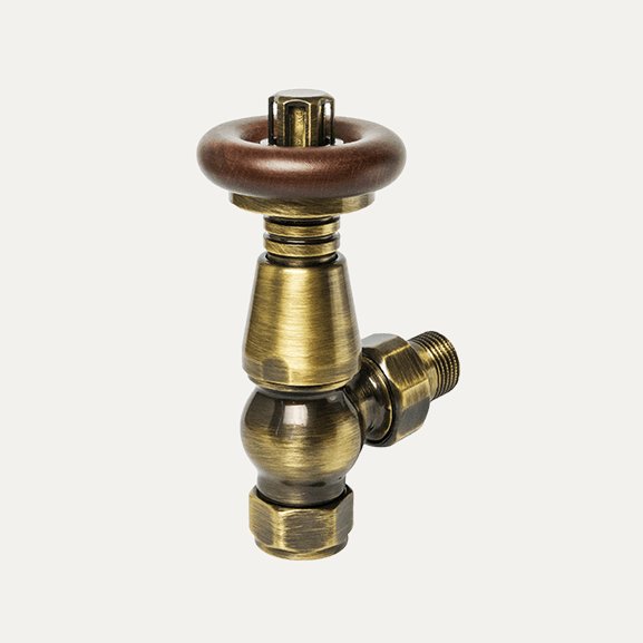 TradeRad Vintage TRV Angled Tradational Radiator Valve Antique Brass/Walnut Top
