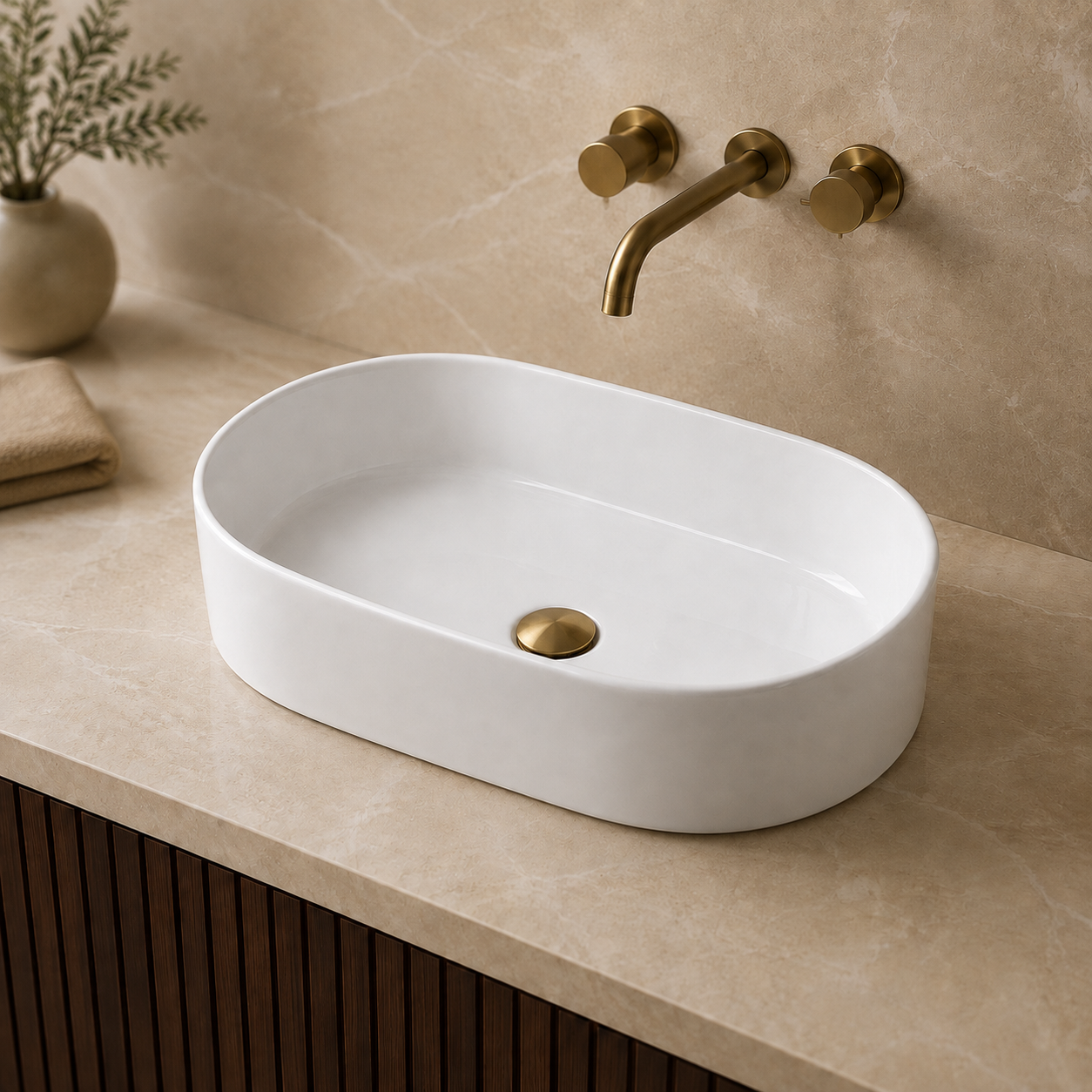 Meravo Classico 565mm Oval Vessel Basin | White Vitreous China Countertop Basin