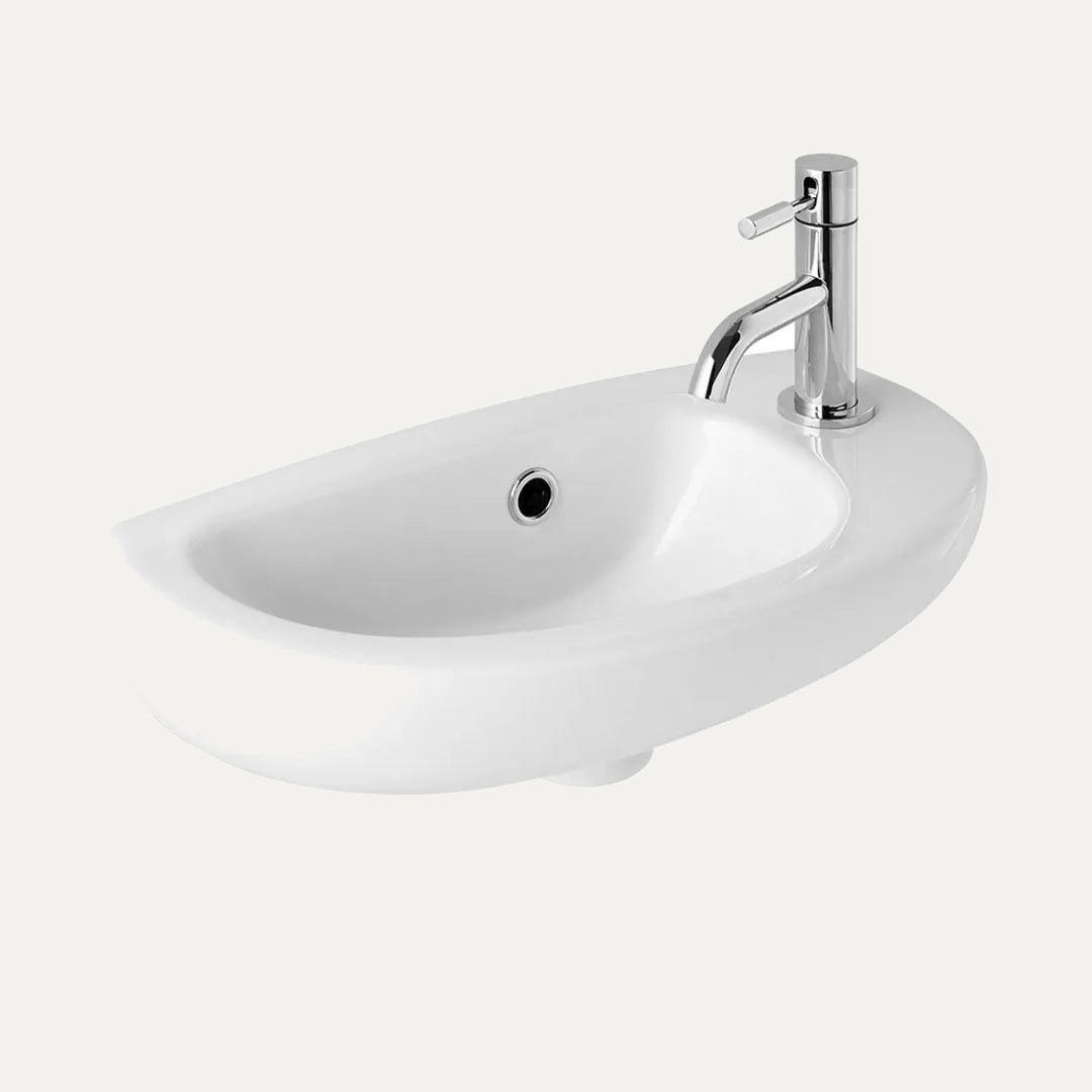 Eastbrook Kompact 41cm x 21cm Right Hand (RH) 1 Tap Hole Cloakroom Basin with Overflow, White (view 2)