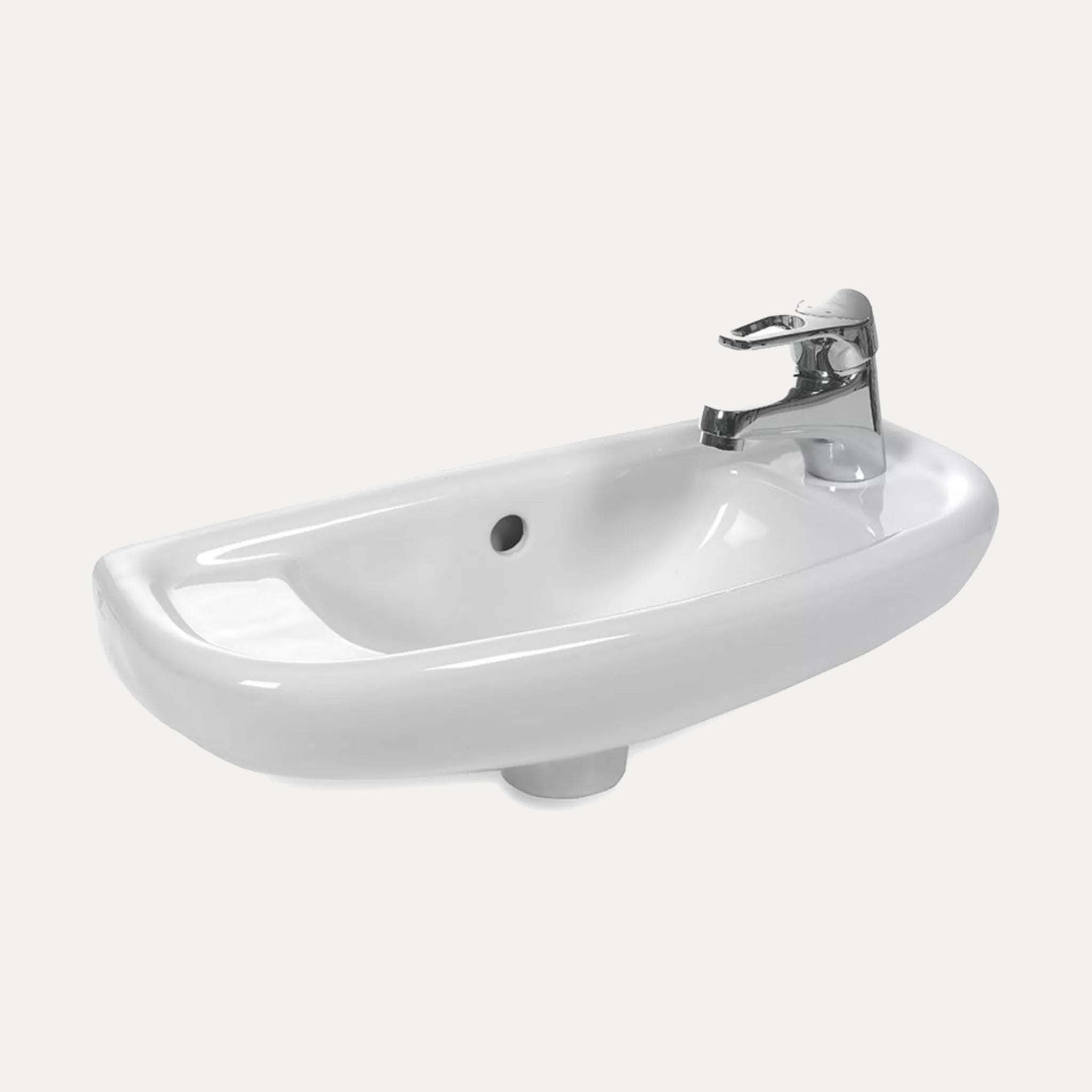 Eastbrook Kompact 50cm x 21cm Right Hand (RH) 1 Tap Hole Cloakroom Basin with Overflow, White
