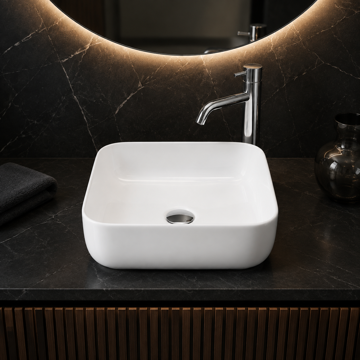 Meravo Classico 365mm Square Vessel Basin | White Vitreous China Countertop Basin