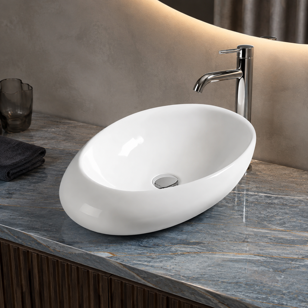 Meravo Classico 490mm Ceramic Oval Vessel Basin