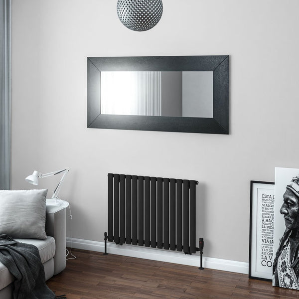 Eastbrook Tunstall Matt Black Steel Horizontal Designer Radiator 600mm H x 825mm W - Central Heating