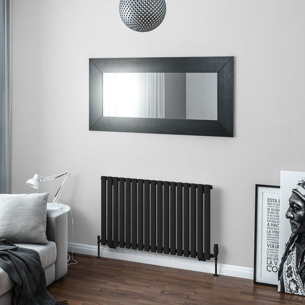 Eastbrook Tunstall Matt Black Steel Horizontal Designer Radiator 600mm H x 1002mm W - Central Heating