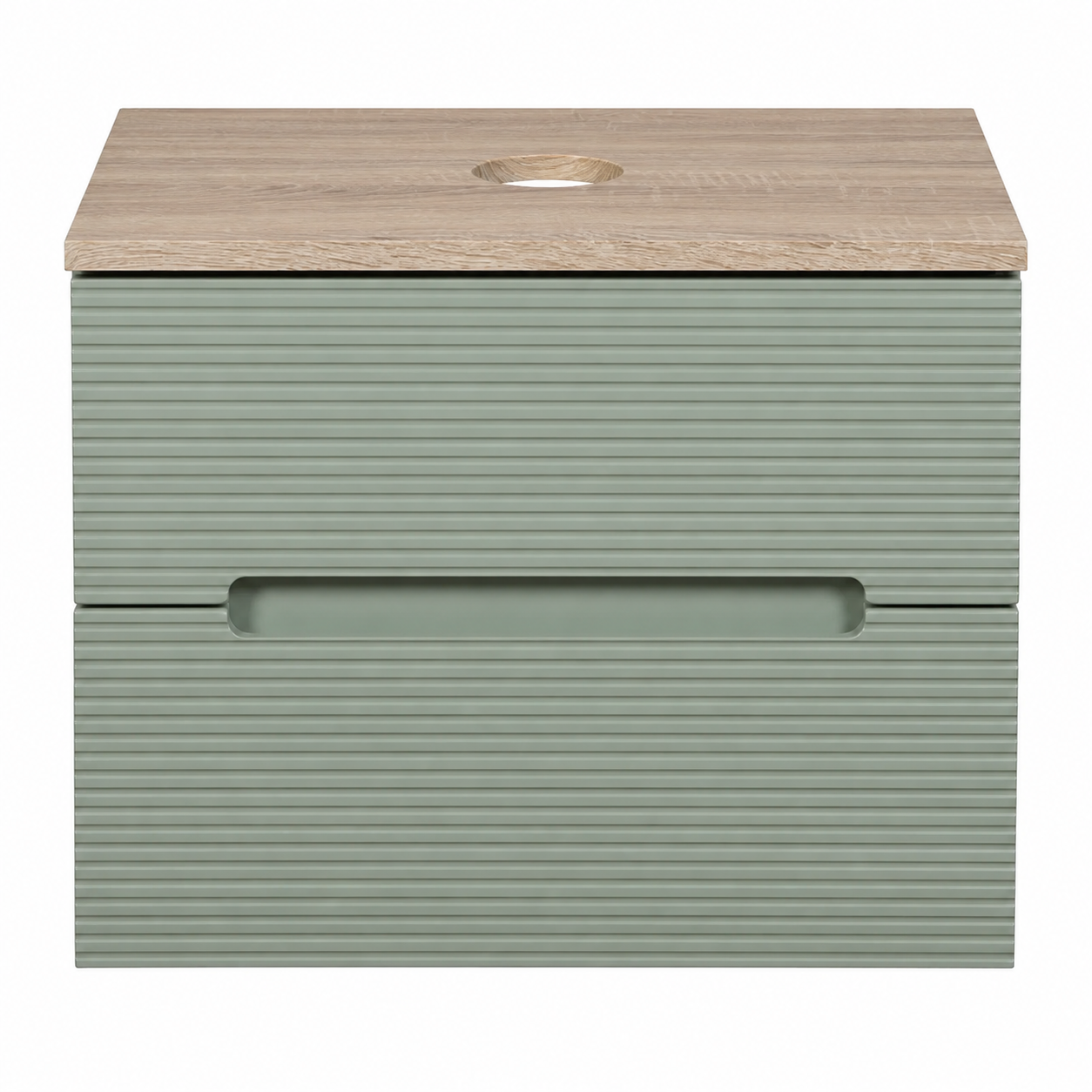 Tailored Bathrooms - Monza Fluted Wall Hung 600mm Vanity Unit & Counter Top - Aloe Green/Country Oak