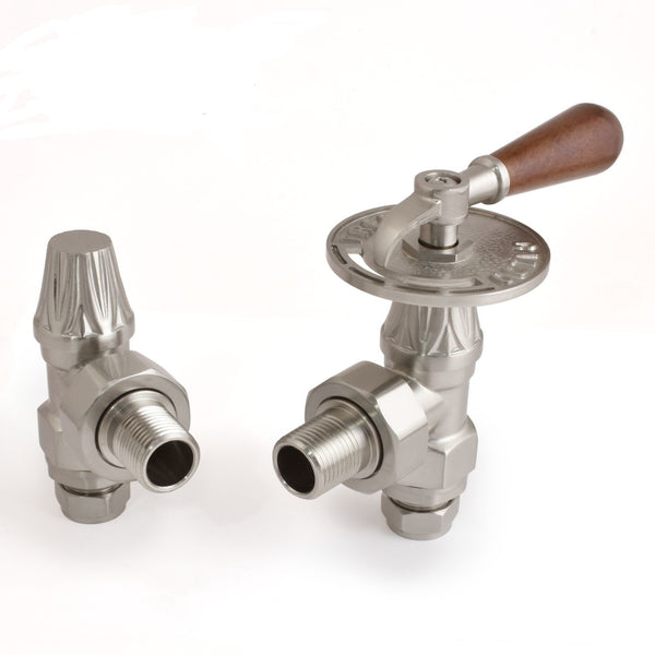 Plumbers Choice Abbey Throttle Radiator Valve & Lock-Shield - Satin Nickel (Angled Manual)