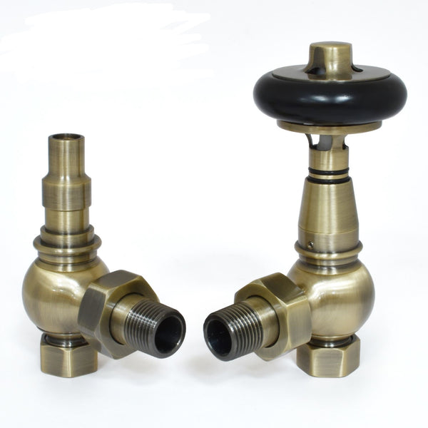 Plumbers Choice Amberley Thermostatic Radiator Valve (Angled TRV) Antique Barass