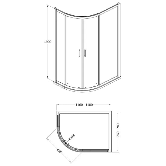 Nuie Lucie 1180mm Framed Matt Black Offset Quadrant Shower Enclosure