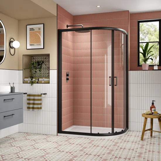 Nuie Lucie 1180mm Framed Matt Black Offset Quadrant Shower Enclosure