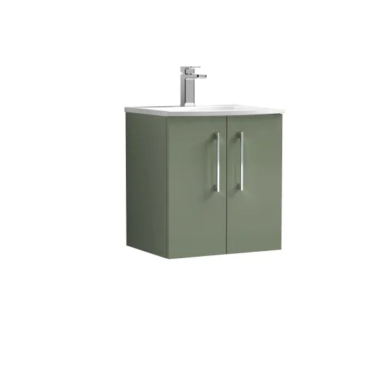 Nuie - Arno 2 Door Wall Hung Vanity Unit With Curved Basin - Satin Green