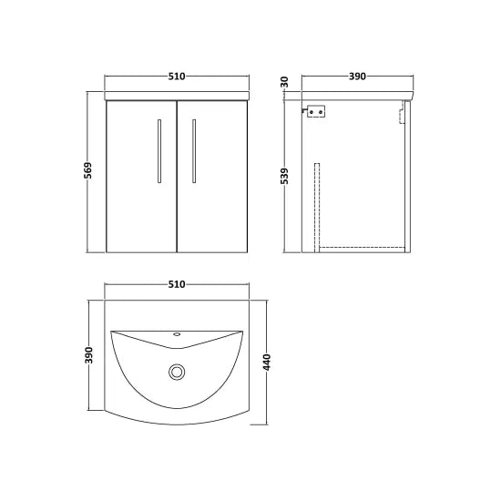 Nuie - Arno 2 Door Wall Hung Vanity Unit With Curved Basin - Satin Green