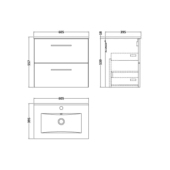 Nuie - Wall Hung 2 Drawer Vanity & Basin