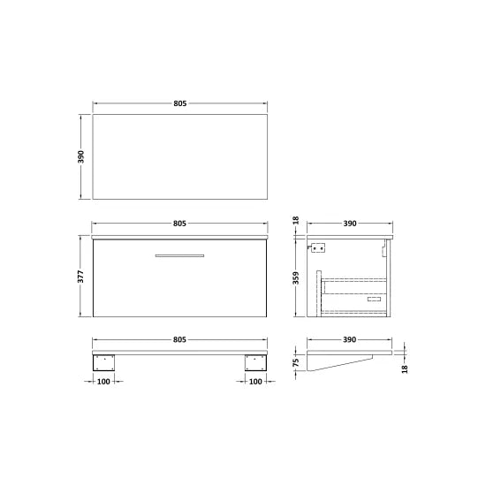 Arno 800mm Satin Green 1 Drawer Wall-Hung Vanity Unit with Co-ordinating Worktop and Shelf (view 3)