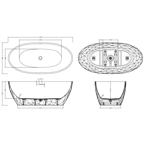 BC Designs Sculptura 1700mm Freestanding Bath With Legs And Waste
