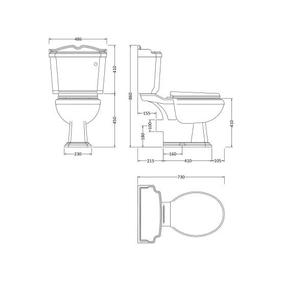 Nuie Baron Traditional Close Coupled Toilet Including Seat