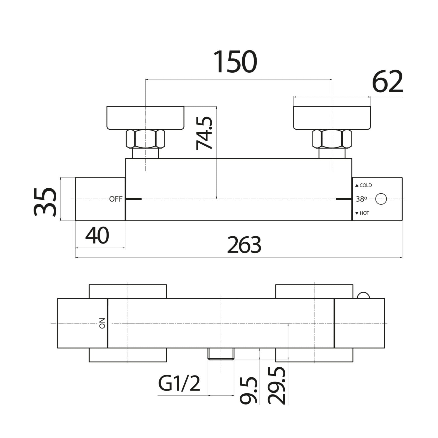 Scudo Square Exposed Bar Valve Chrome