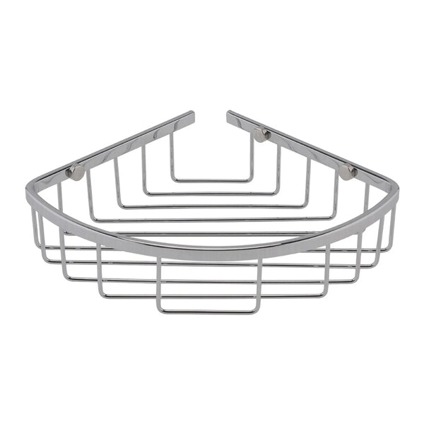 BC Designs Victrion Wall Mounted 1 Tier Corner Shower Basket, Brushed Chrome Finish