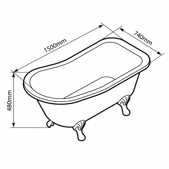 Bayswater Pembridge 1500mm Painted Plummett Grey Freestanding Slipper Bath