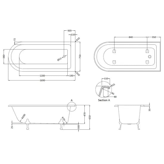 Bayswater 1690mm Freestanding Bath